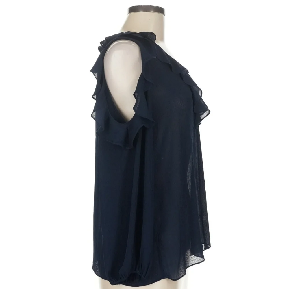 Alice + Olivia Deep Navy Blue Ruffled Dress Blouse M